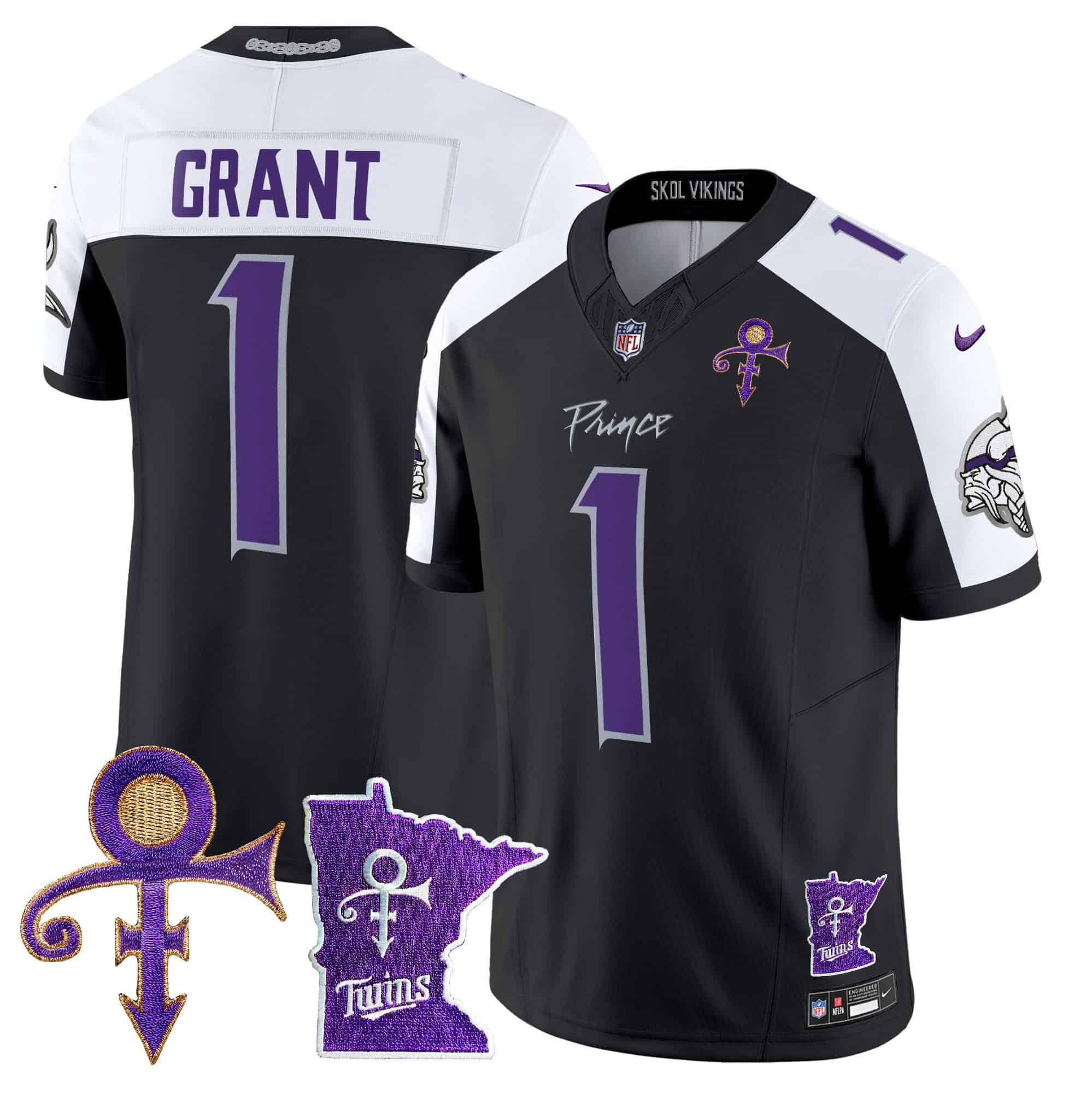 Men Minnesota Vikings #1 Grant Black 2024 Nike Prince Vapor Limited NFL Jersey